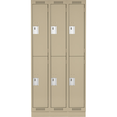Clean Line Lockers, 2 -tier, Bank of 3, 36" x 18" x 76", Steel, Beige, Rivet (Assembled) Distribution Élite MP
