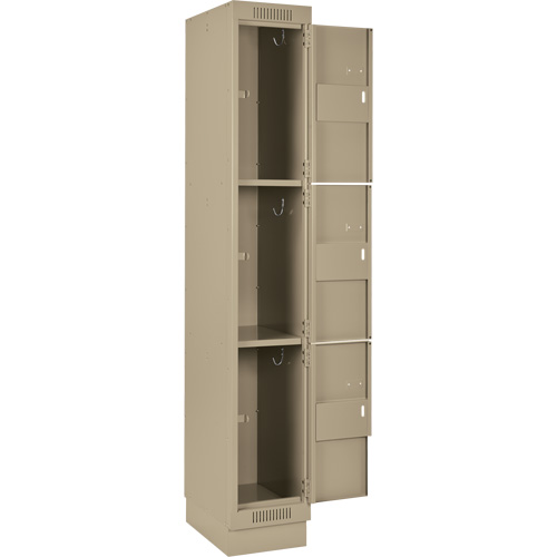 Clean Line Lockers, 3 -tier, Bank of 3, 36" x 18" x 76", Steel, Beige, Rivet (Assembled) Distribution Élite MP