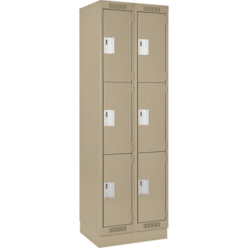 Clean Line Lockers, 3 -tier, Bank of 2, 24" x 18" x 76", Steel, Beige, Rivet (Assembled) Distribution Élite MP