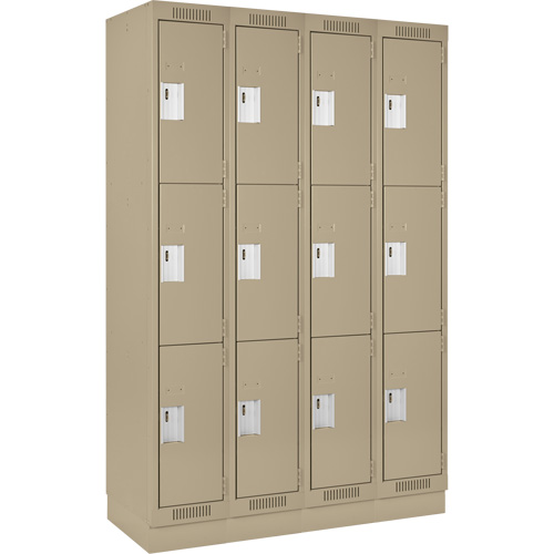 Clean Line Lockers, 3 -tier, Bank of 4, 48" x 18" x 76", Steel, Beige, Rivet (Assembled) Distribution Élite MP