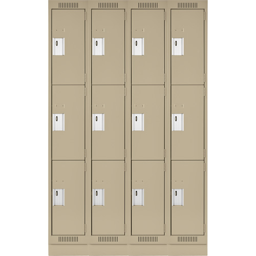 Clean Line Lockers, 3 -tier, Bank of 4, 48" x 18" x 76", Steel, Beige, Rivet (Assembled) Distribution Élite MP