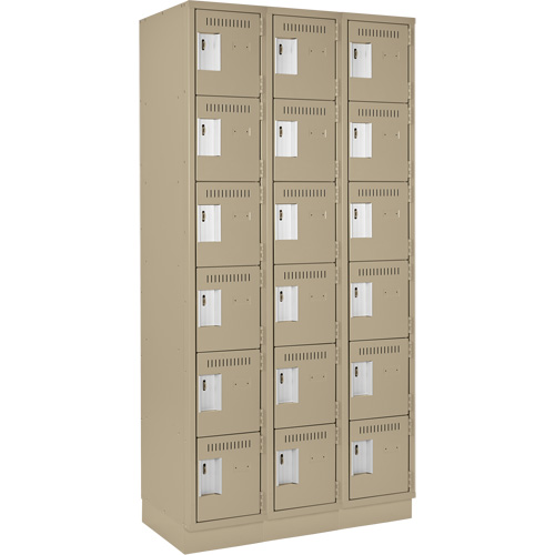 Clean Line Lockerette, 6 -tier, Bank of 3, 36" x 18" x 76", Steel, Beige, Rivet (Assembled) Distribution Élite MP