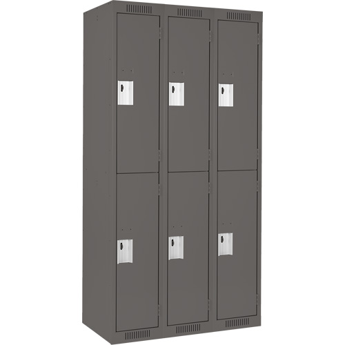 Clean Line Lockers, 2 -tier, Bank of 3, 36" x 18" x 72", Steel, Charcoal, Rivet (Assembled) Distribution Élite MP