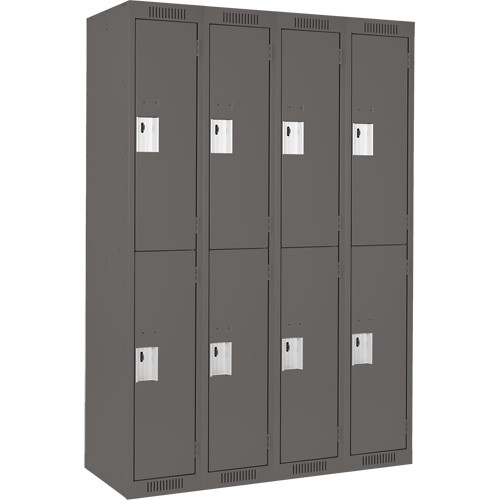 Clean Line Lockers, 2 -tier, Bank of 4, 48" x 18" x 72", Steel, Charcoal, Rivet (Assembled) Distribution Élite MP