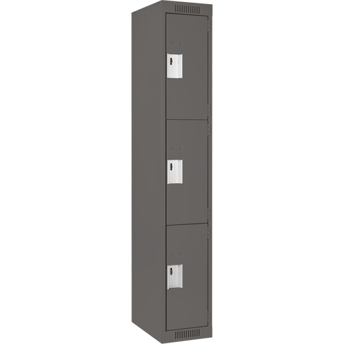 Clean Line Lockers, 3 -tier, 12" x 18" x 72", Steel, Charcoal, Rivet (Assembled) Distribution Élite MP