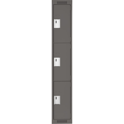 Clean Line Lockers, 3 -tier, 12" x 18" x 72", Steel, Charcoal, Rivet (Assembled) Distribution Élite MP