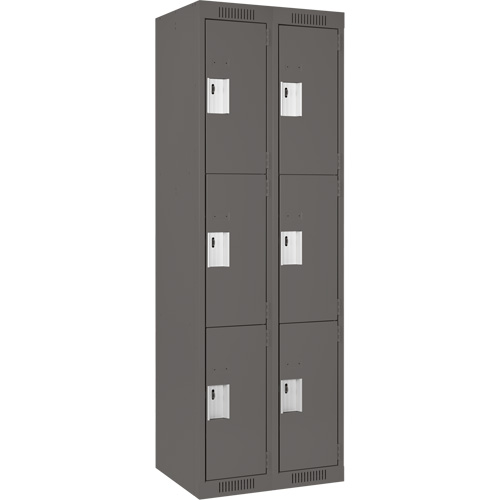 Clean Line Lockers, 3 -tier, Bank of 2, 24" x 18" x 72", Steel, Charcoal, Rivet (Assembled) Distribution Élite MP