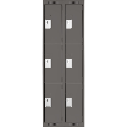 Clean Line Lockers, 3 -tier, Bank of 2, 24" x 18" x 72", Steel, Charcoal, Rivet (Assembled) Distribution Élite MP