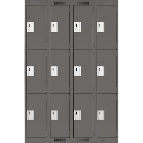 Clean Line Lockers, 3 -tier, Bank of 4, 48" x 18" x 72", Steel, Charcoal, Rivet (Assembled) Distribution Élite MP