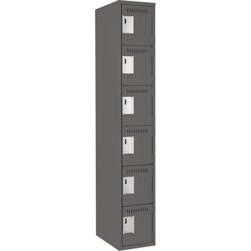 Clean Line Lockerette, 6 -tier, 12" x 18" x 72", Steel, Charcoal, Rivet (Assembled) Distribution Élite MP