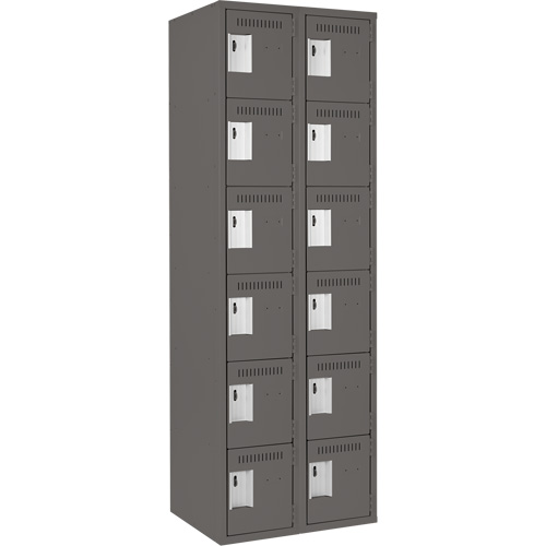 Clean Line Lockerette, 6 -tier, Bank of 2, 24" x 18" x 72", Steel, Charcoal, Rivet (Assembled) Distribution Élite MP