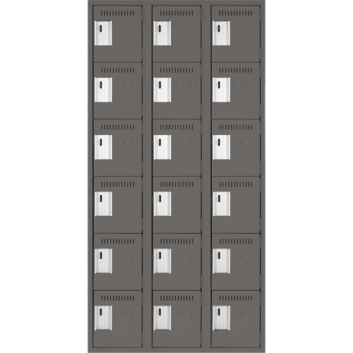 Clean Line Lockerette, 6 -tier, Bank of 3, 36" x 18" x 72", Steel, Charcoal, Rivet (Assembled) Distribution Élite MP
