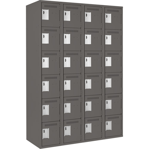 Clean Line Lockerette, 6 -tier, Bank of 4, 48" x 18" x 72", Steel, Charcoal, Rivet (Assembled) Distribution Élite MP