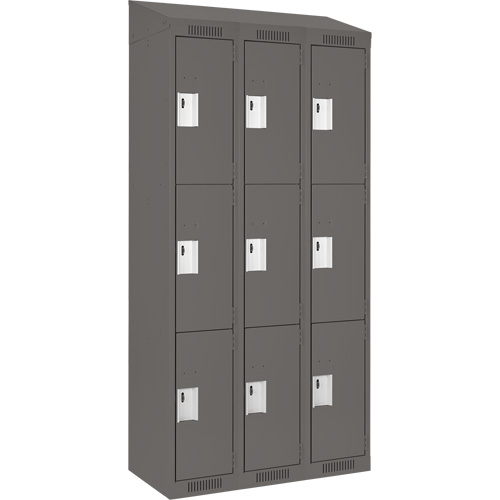 Clean Line Lockers, 3 -tier, Bank of 3, 36" x 18" x 78", Steel, Charcoal, Rivet (Assembled) Distribution Élite MP