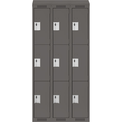 Clean Line Lockers, 3 -tier, Bank of 3, 36" x 18" x 78", Steel, Charcoal, Rivet (Assembled) Distribution Élite MP
