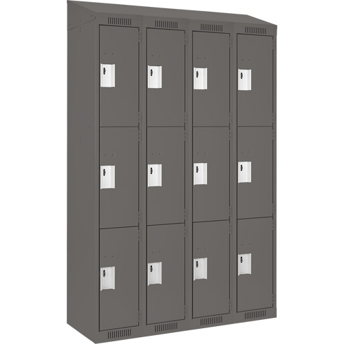 Clean Line Lockers, 3 -tier, Bank of 4, 48" x 18" x 78", Steel, Charcoal, Rivet (Assembled) Distribution Élite MP