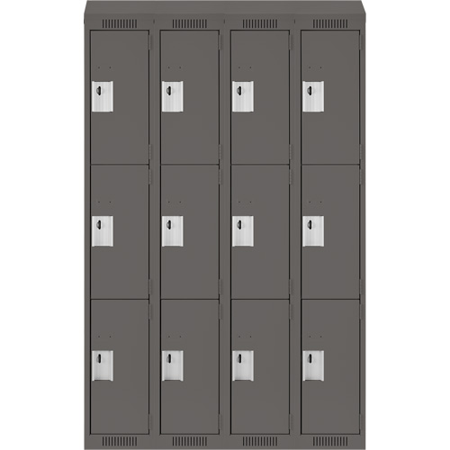 Clean Line Lockers, 3 -tier, Bank of 4, 48" x 18" x 78", Steel, Charcoal, Rivet (Assembled) Distribution Élite MP