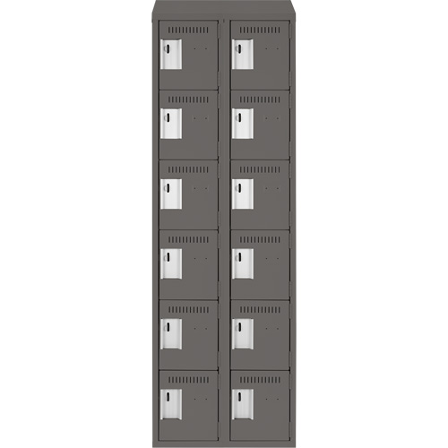 Clean Line Lockerette, 6 -tier, Bank of 2, 24" x 18" x 78", Steel, Charcoal, Rivet (Assembled) Distribution Élite MP