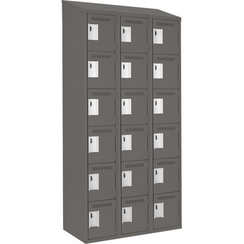 Clean Line Lockerette, 6 -tier, Bank of 3, 36" x 18" x 78", Steel, Charcoal, Rivet (Assembled) Distribution Élite MP