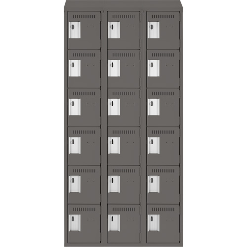 Clean Line Lockerette, 6 -tier, Bank of 3, 36" x 18" x 78", Steel, Charcoal, Rivet (Assembled) Distribution Élite MP