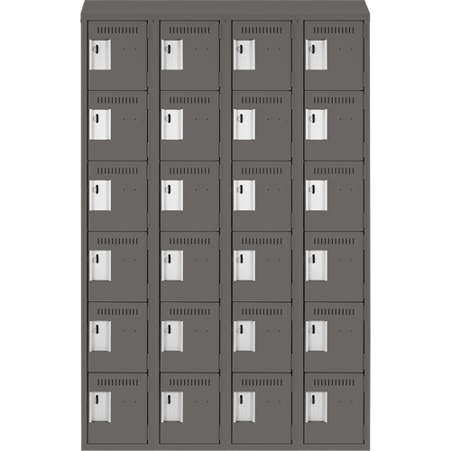 Clean Line Lockerette, 6 -tier, Bank of 4, 48" x 18" x 78", Steel, Charcoal, Rivet (Assembled) Distribution Élite MP