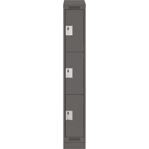 Clean Line Lockers, 3 -tier, 12" x 18" x 82", Steel, Charcoal, Rivet (Assembled) Distribution Élite MP