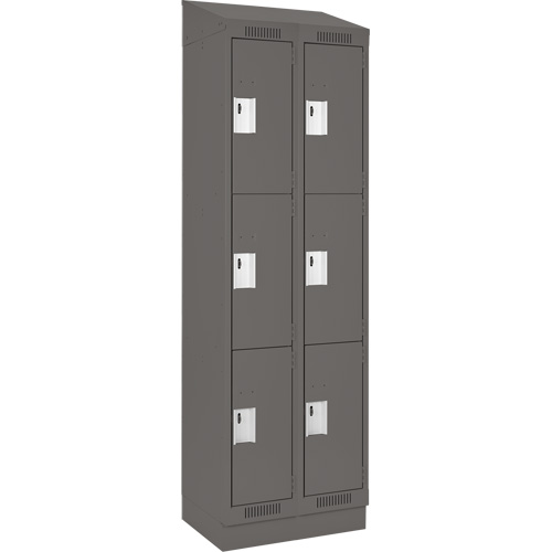 Clean Line Lockers, 3 -tier, Bank of 2, 24" x 18" x 82", Steel, Charcoal, Rivet (Assembled) Distribution Élite MP