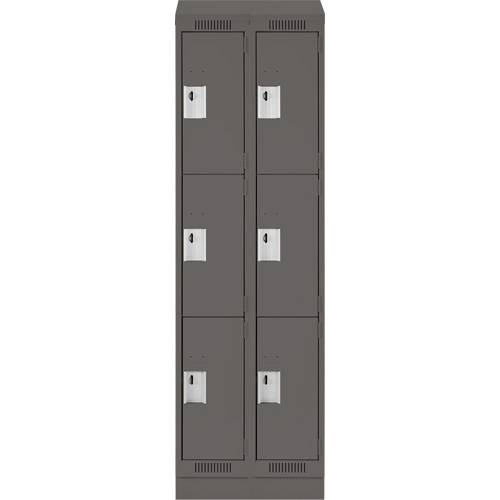 Clean Line Lockers, 3 -tier, Bank of 2, 24" x 18" x 82", Steel, Charcoal, Rivet (Assembled) Distribution Élite MP