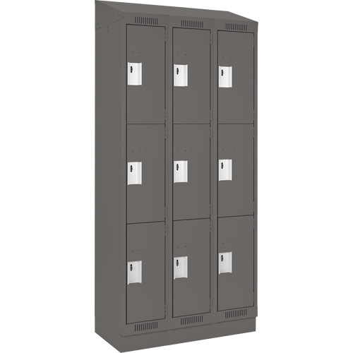 Clean Line Lockers, 3 -tier, Bank of 3, 36" x 18" x 82", Steel, Charcoal, Rivet (Assembled) Distribution Élite MP