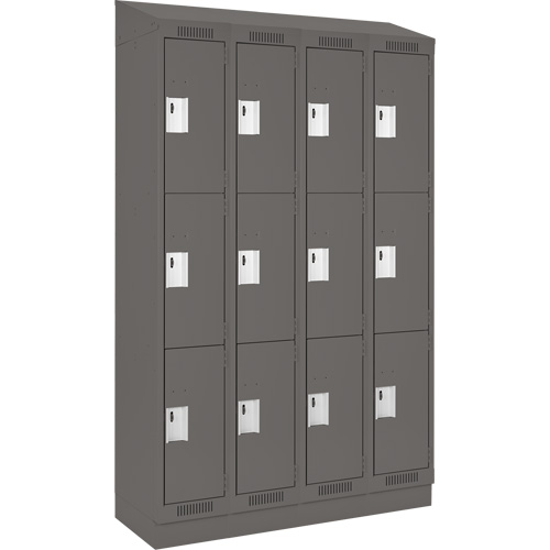 Clean Line Lockers, 3 -tier, Bank of 4, 48" x 18" x 82", Steel, Charcoal, Rivet (Assembled) Distribution Élite MP
