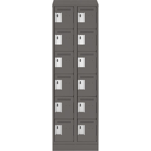 Clean Line Lockerette, 6 -tier, Bank of 2, 24" x 18" x 82", Steel, Charcoal, Rivet (Assembled) Distribution Élite MP