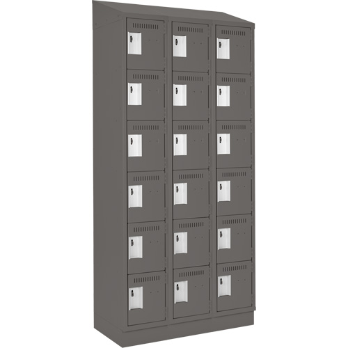 Clean Line Lockerette, 6 -tier, Bank of 3, 36" x 18" x 82", Steel, Charcoal, Rivet (Assembled) Distribution Élite MP