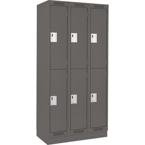 Clean Line Lockers, 2 -tier, Bank of 3, 36" x 18" x 76", Steel, Charcoal, Rivet (Assembled) Distribution Élite MP