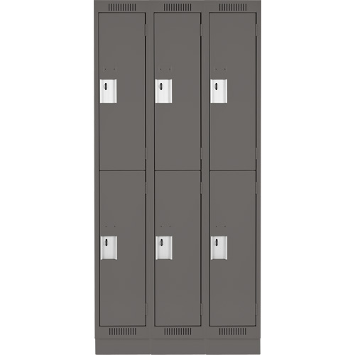 Clean Line Lockers, 2 -tier, Bank of 3, 36" x 18" x 76", Steel, Charcoal, Rivet (Assembled) Distribution Élite MP