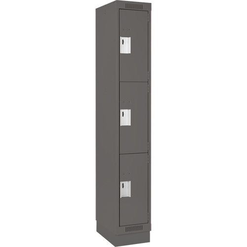 Clean Line Lockers, 3 -tier, 12" x 18" x 76", Steel, Charcoal, Rivet (Assembled) Distribution Élite MP