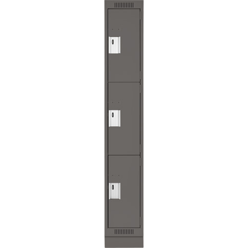 Clean Line Lockers, 3 -tier, 12" x 18" x 76", Steel, Charcoal, Rivet (Assembled) Distribution Élite MP