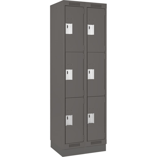 Clean Line Lockers, 3 -tier, Bank of 2, 24" x 18" x 76", Steel, Charcoal, Rivet (Assembled) Distribution Élite MP