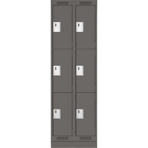 Clean Line Lockers, 3 -tier, Bank of 2, 24" x 18" x 76", Steel, Charcoal, Rivet (Assembled) Distribution Élite MP