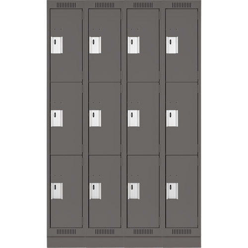 Clean Line Lockers, 3 -tier, Bank of 4, 48" x 18" x 76", Steel, Charcoal, Rivet (Assembled) Distribution Élite MP