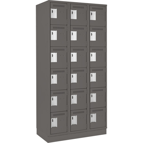 Clean Line Lockerette, 6 -tier, Bank of 3, 36" x 18" x 76", Steel, Charcoal, Rivet (Assembled) Distribution Élite MP