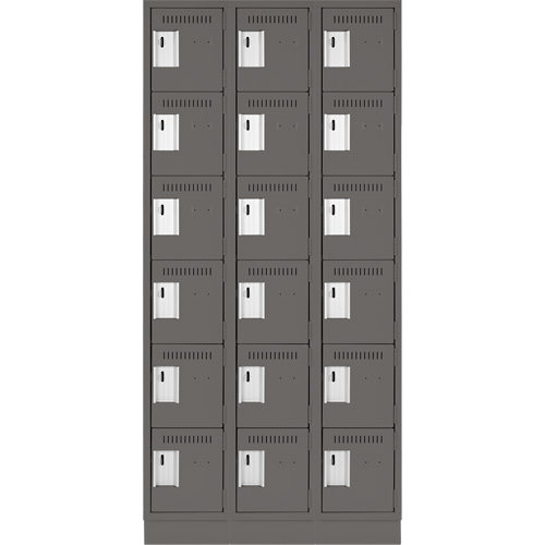 Clean Line Lockerette, 6 -tier, Bank of 3, 36" x 18" x 76", Steel, Charcoal, Rivet (Assembled) Distribution Élite MP