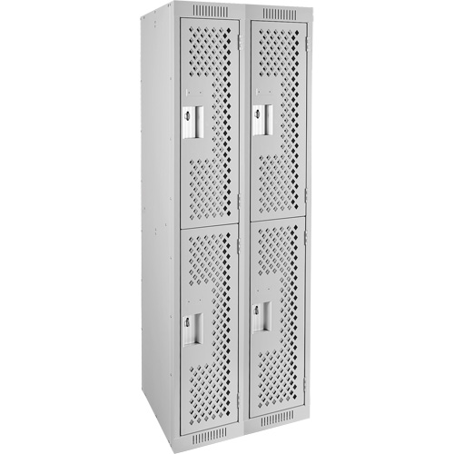 Clean Line Lockers, 2 -tier, Bank of 2, 24" x 15" x 72", Steel, Grey, Rivet (Assembled), Perforated Distribution Élite MP