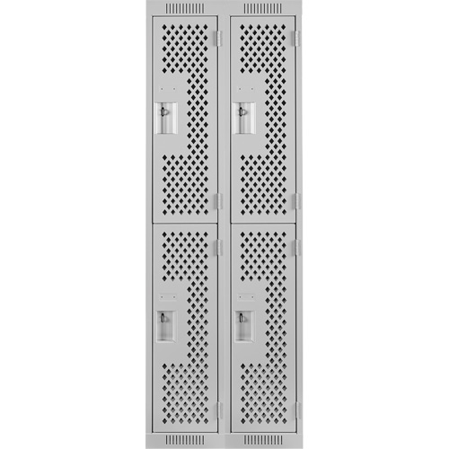 Clean Line Lockers, 2 -tier, Bank of 2, 24" x 15" x 72", Steel, Grey, Rivet (Assembled), Perforated Distribution Élite MP