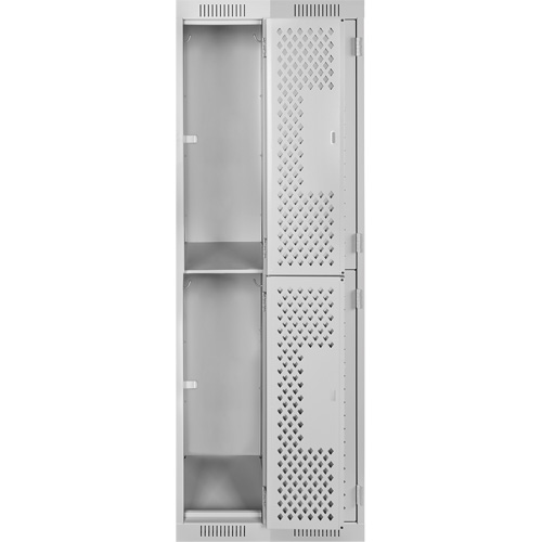 Clean Line Lockers, 2 -tier, Bank of 2, 24" x 15" x 72", Steel, Grey, Rivet (Assembled), Perforated Distribution Élite MP
