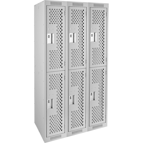 Clean Line Lockers, 2 -tier, Bank of 3, 36" x 15" x 72", Steel, Grey, Rivet (Assembled), Perforated Distribution Élite MP