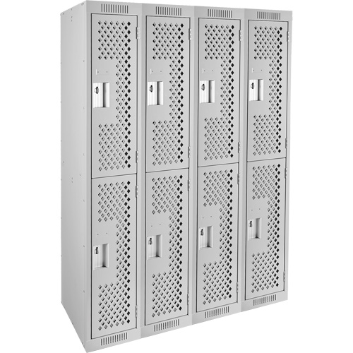 Clean Line Lockers, 2 -tier, Bank of 4, 48" x 15" x 72", Steel, Grey, Rivet (Assembled), Perforated Distribution Élite MP