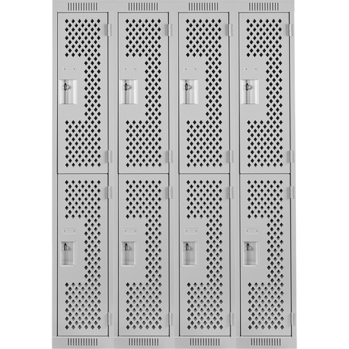Clean Line Lockers, 2 -tier, Bank of 4, 48" x 15" x 72", Steel, Grey, Rivet (Assembled), Perforated Distribution Élite MP