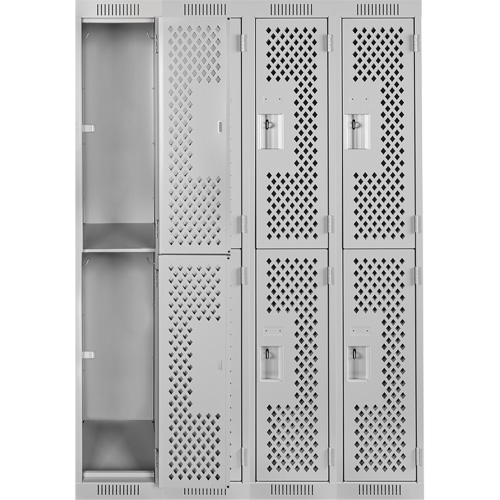 Clean Line Lockers, 2 -tier, Bank of 4, 48" x 15" x 72", Steel, Grey, Rivet (Assembled), Perforated Distribution Élite MP