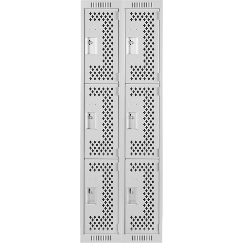Clean Line Lockers, 3 -tier, Bank of 2, 24" x 12" x 72", Steel, Grey, Rivet (Assembled), Perforated Distribution Élite MP