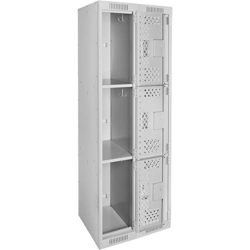 Clean Line Lockers, 3 -tier, Bank of 2, 24" x 12" x 72", Steel, Grey, Rivet (Assembled), Perforated Distribution Élite MP